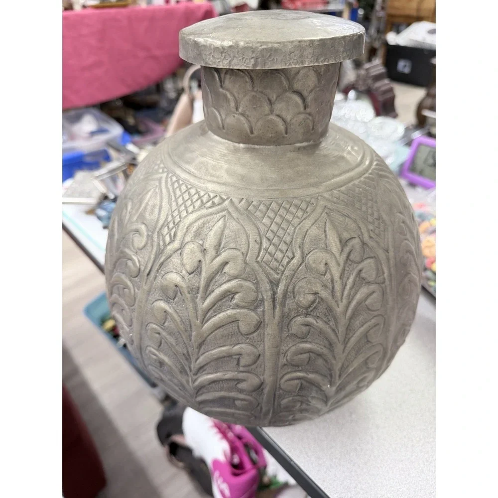 Vintage Hammered Engraved Repousse Copper Silver Indian Middle East Vase‎ Urn